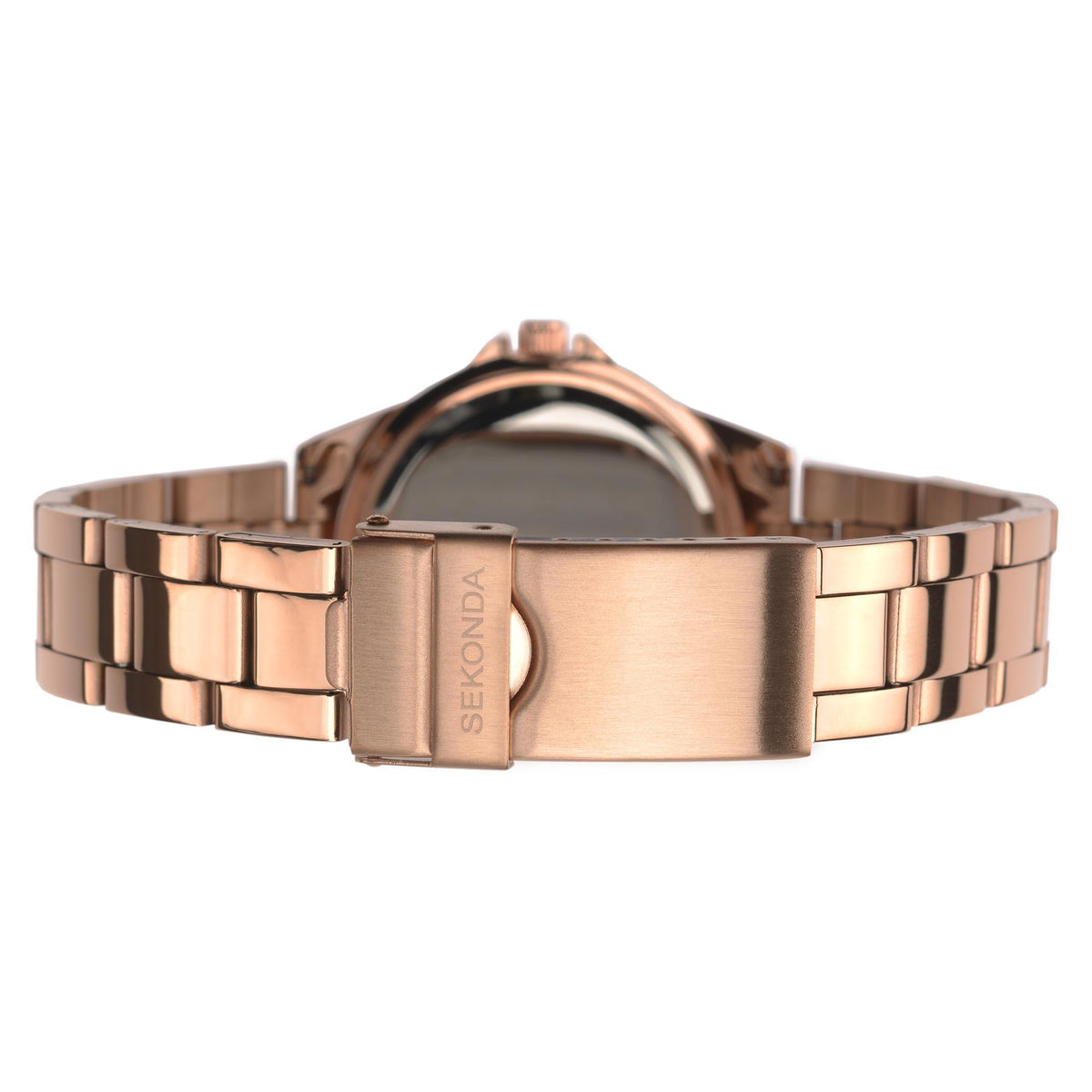 Sekonda Hero Quartz ladies watch back with rose gold stainless steel bracelet and folding clasp