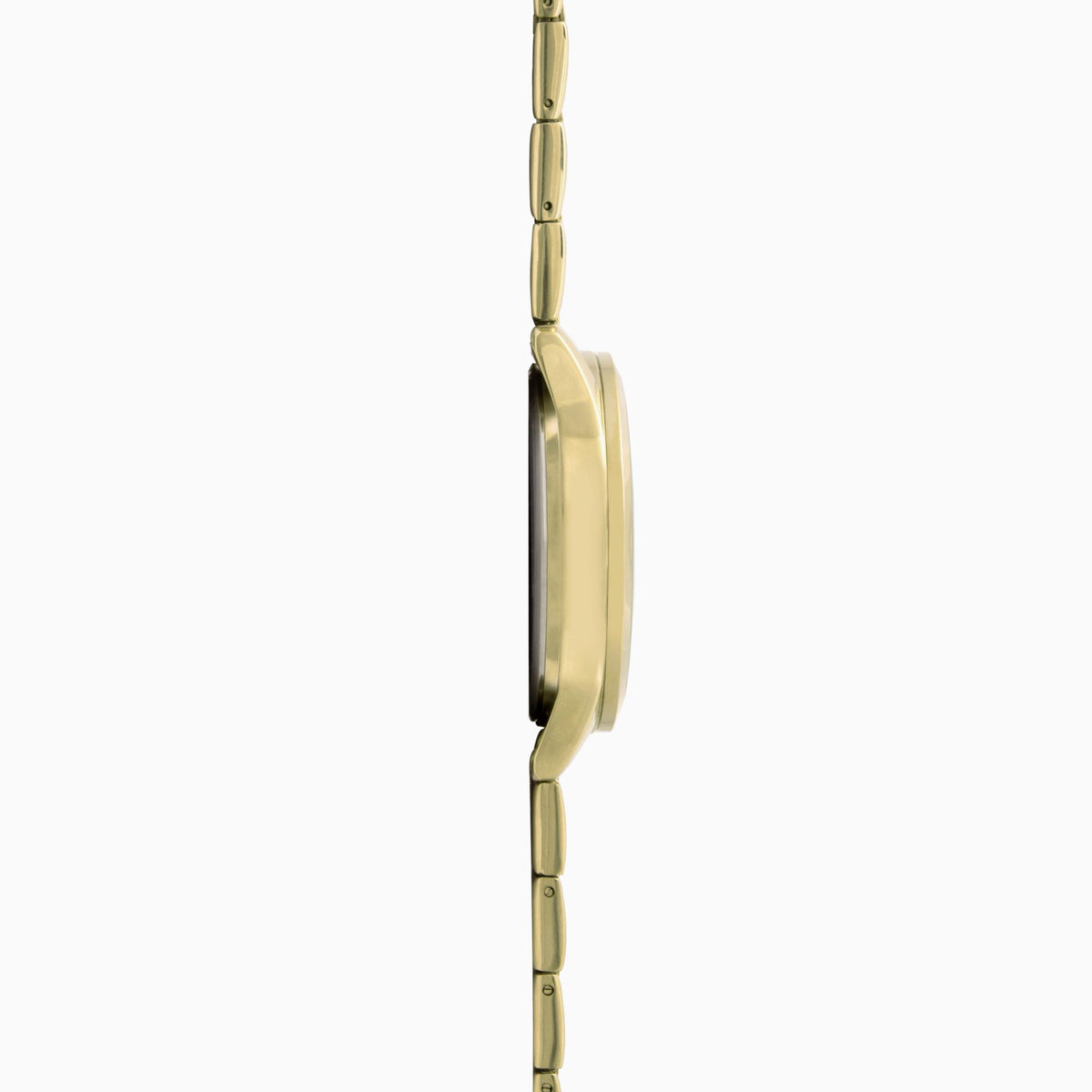 Gold-tone stainless steel watch bracelet, link profile view