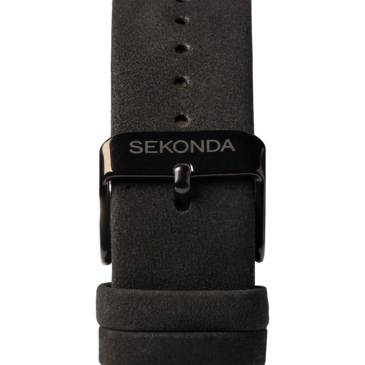 Black fabric strap watch with SEKONDA clasp and five-hole adjustment tab