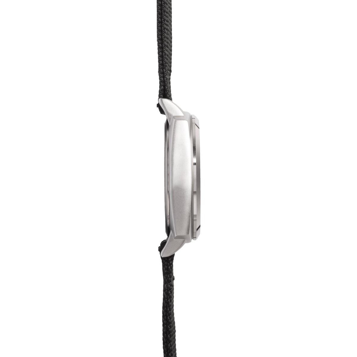 Men's Sekonda watch case angled view with black textile strap