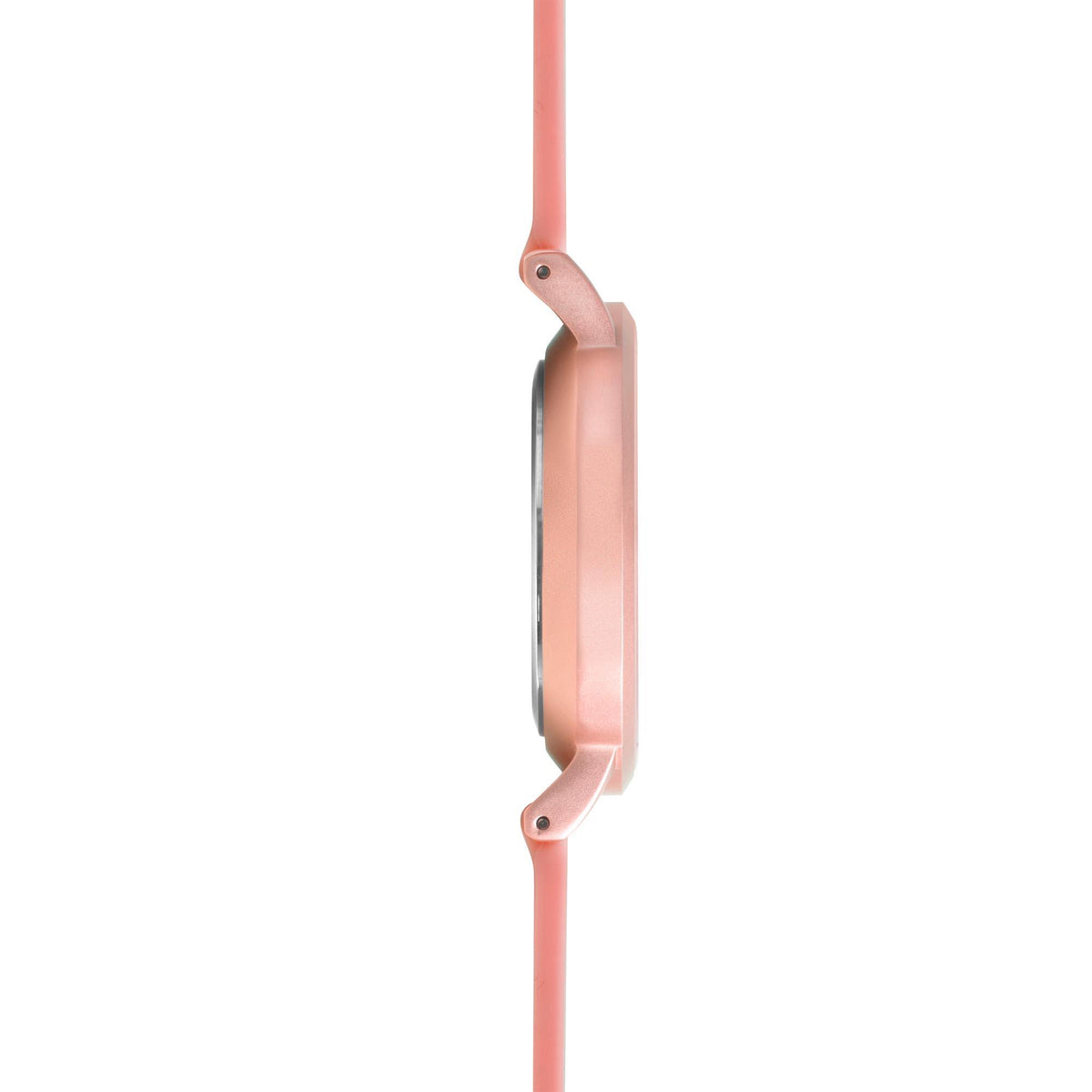 Pink silicone strap quartz watch with rose-gold tone crown side and slim case