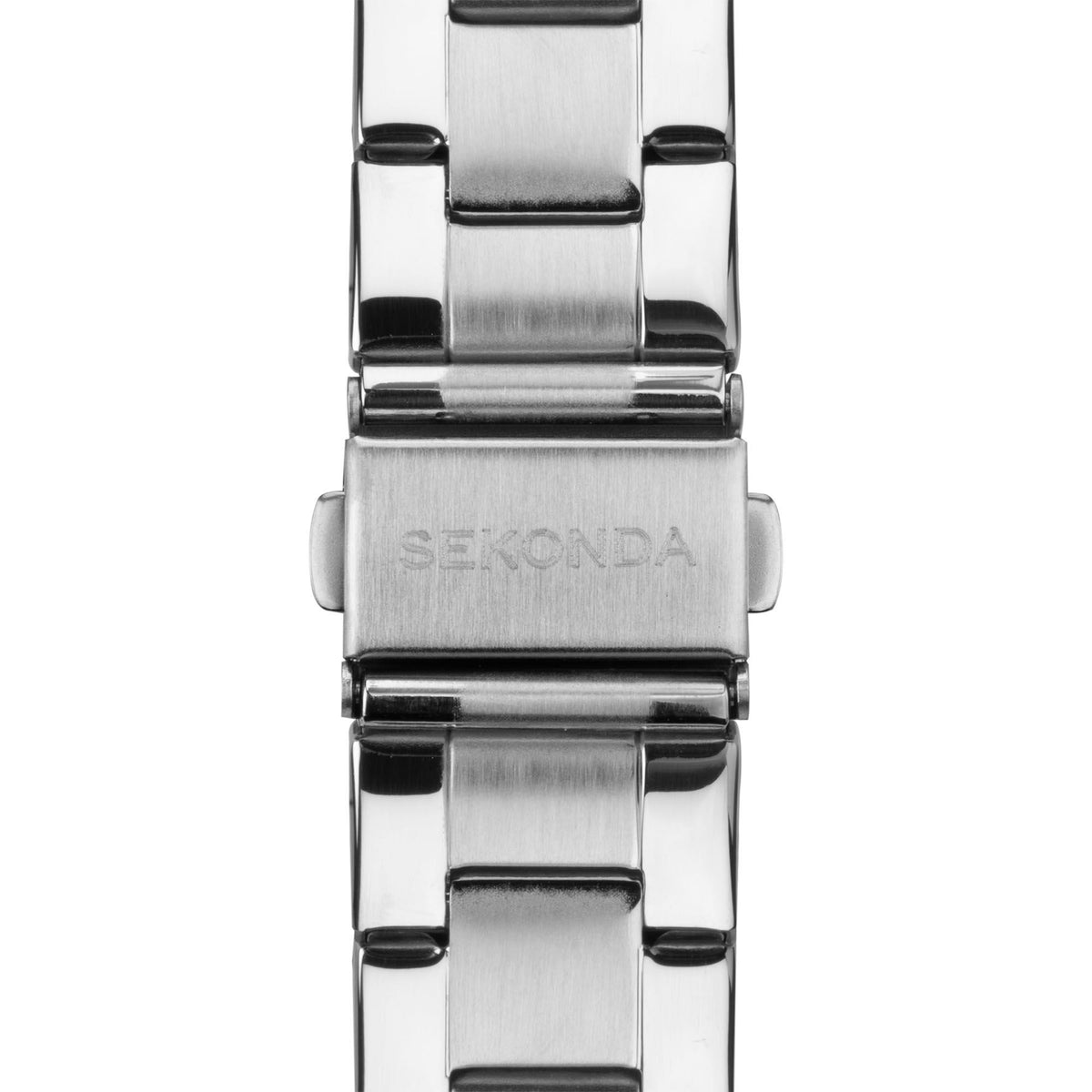 Stainless steel bracelet clasp with Sekonda engraving on watch strap