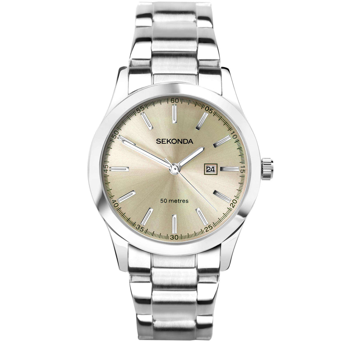 Sekonda ladies stainless steel bracelet watch with beige dial and baton markers