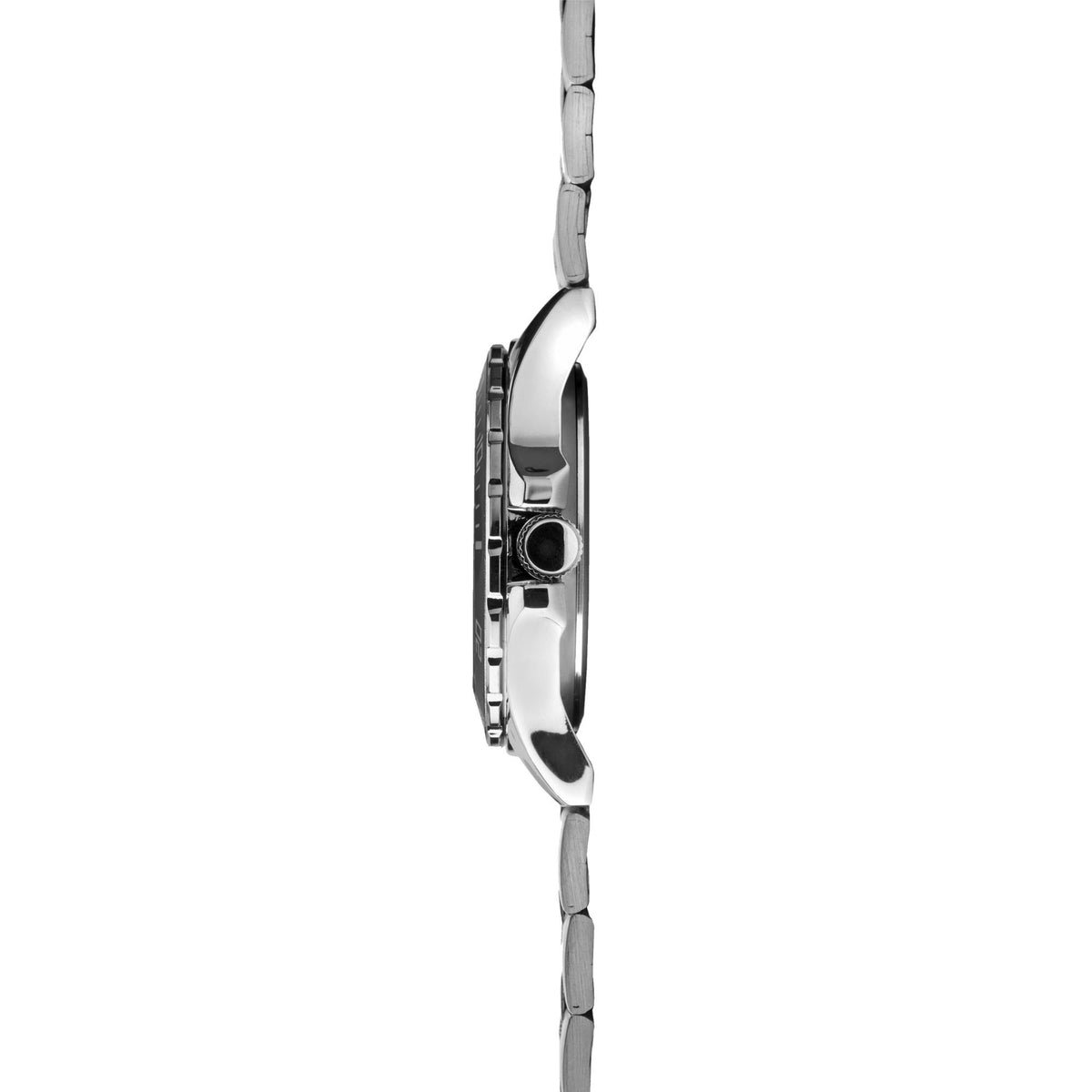 Stainless steel men's sports watch case and bracelet, with crown on the right side