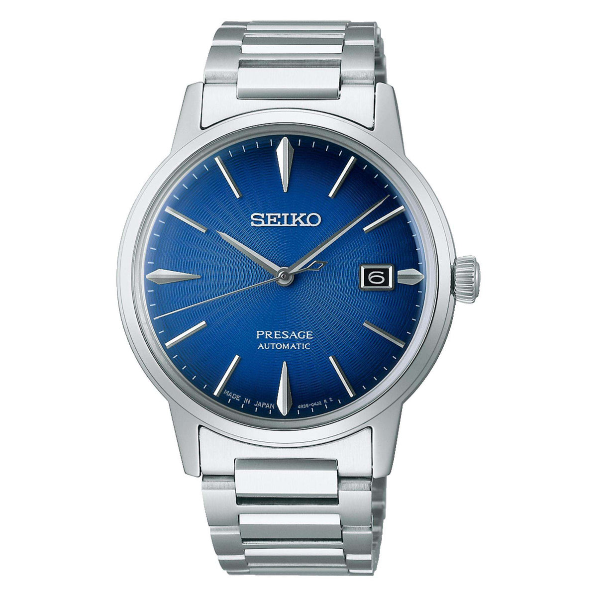 Men's automatic watch in stainless steel with deep blue dial, sword hands, bracelet