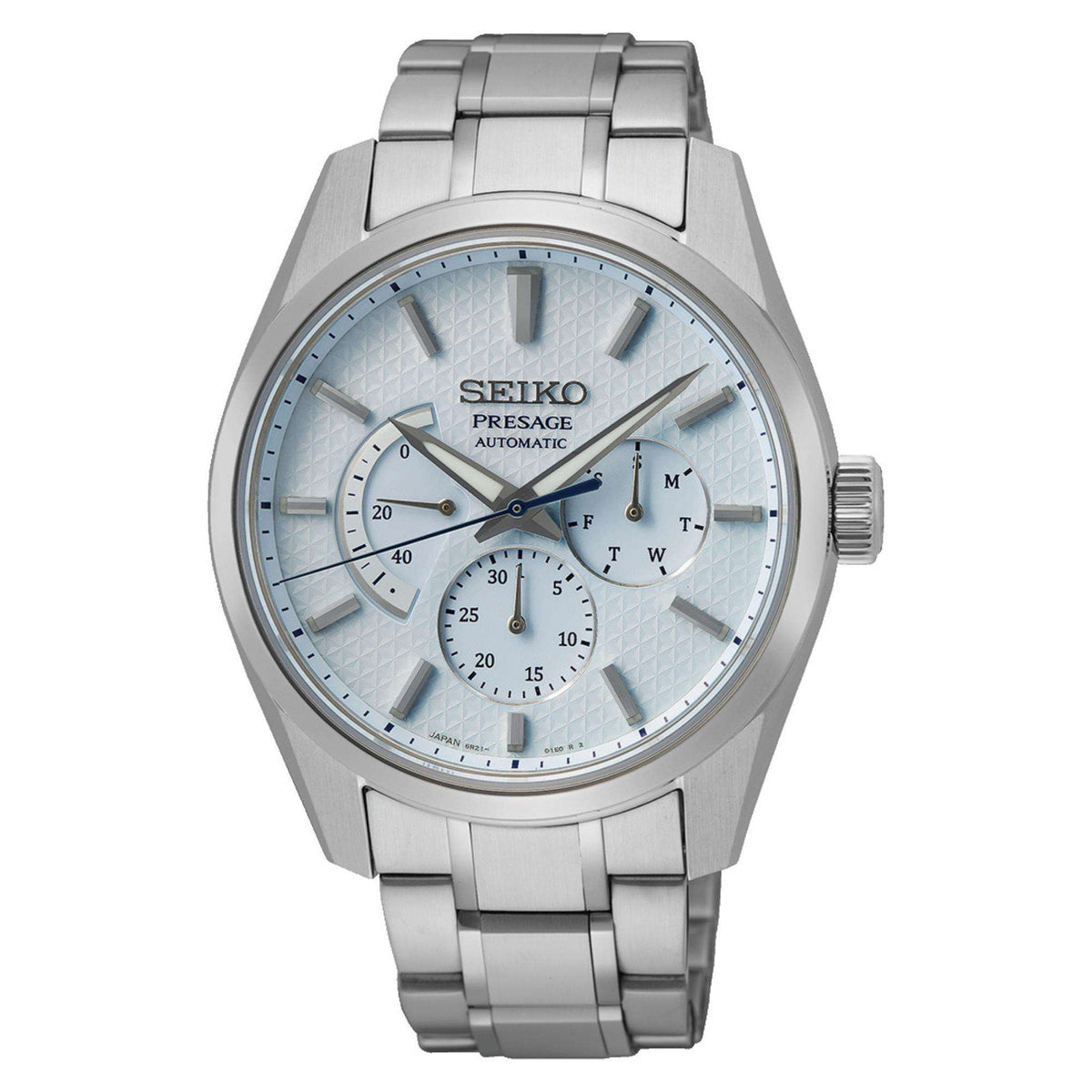 Seiko Presage men's automatic watch, blue dial and stainless steel bracelet