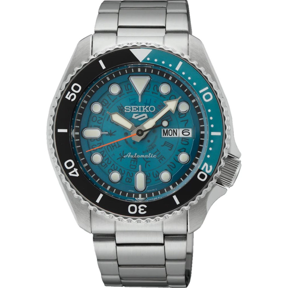 Men’s automatic watch with blue dial, day-date window, steel bracelet and black bezel