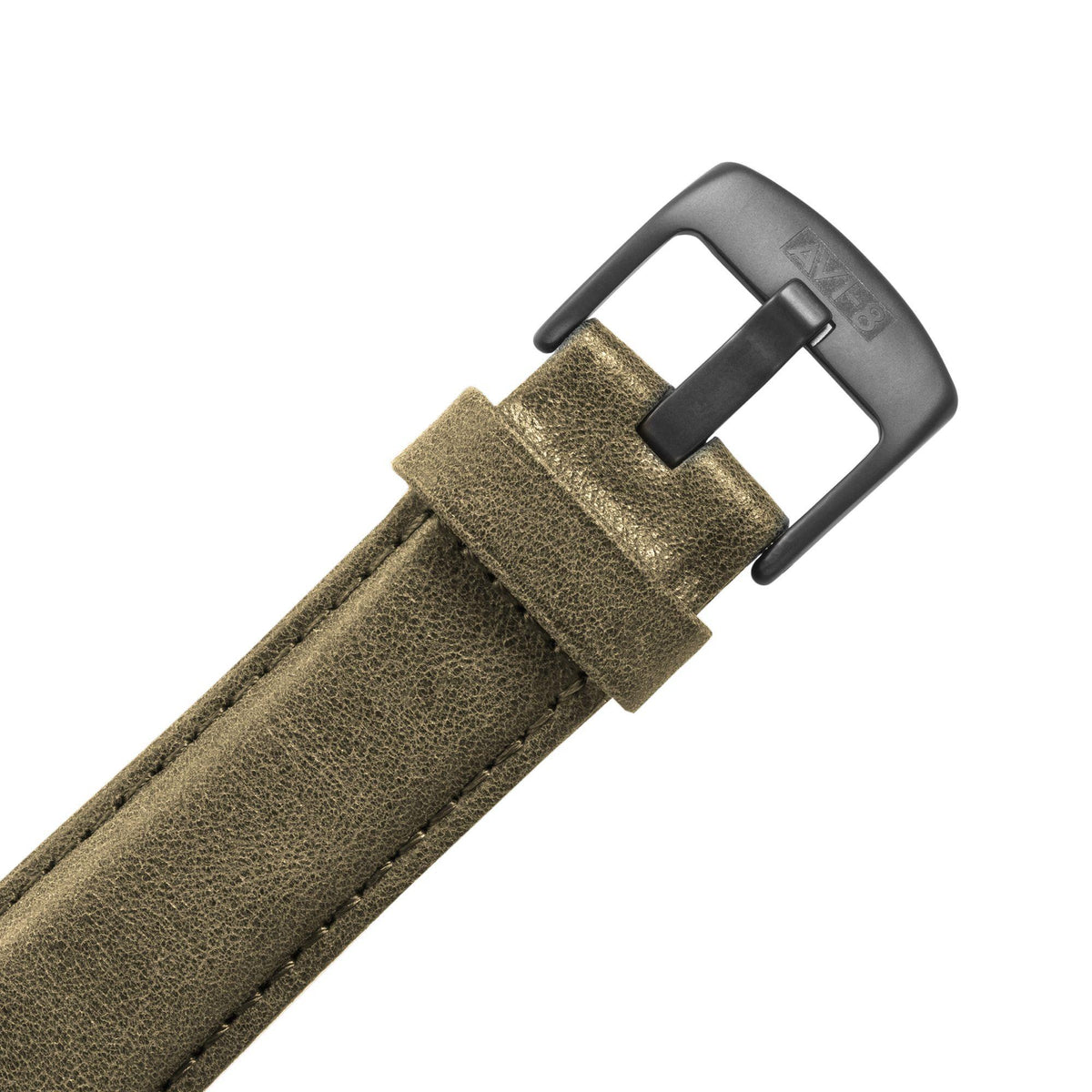 Mens green leather watch strap with black pin buckle