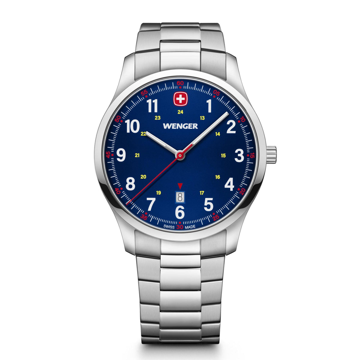 Wenger City Sports men’s stainless steel wristwatch, blue dial with red accents