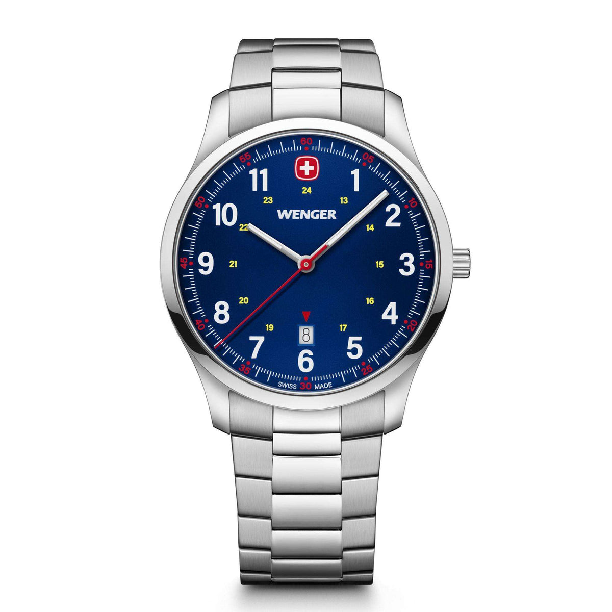 Wenger City Sports men’s stainless steel watch with blue dial, red second hand
