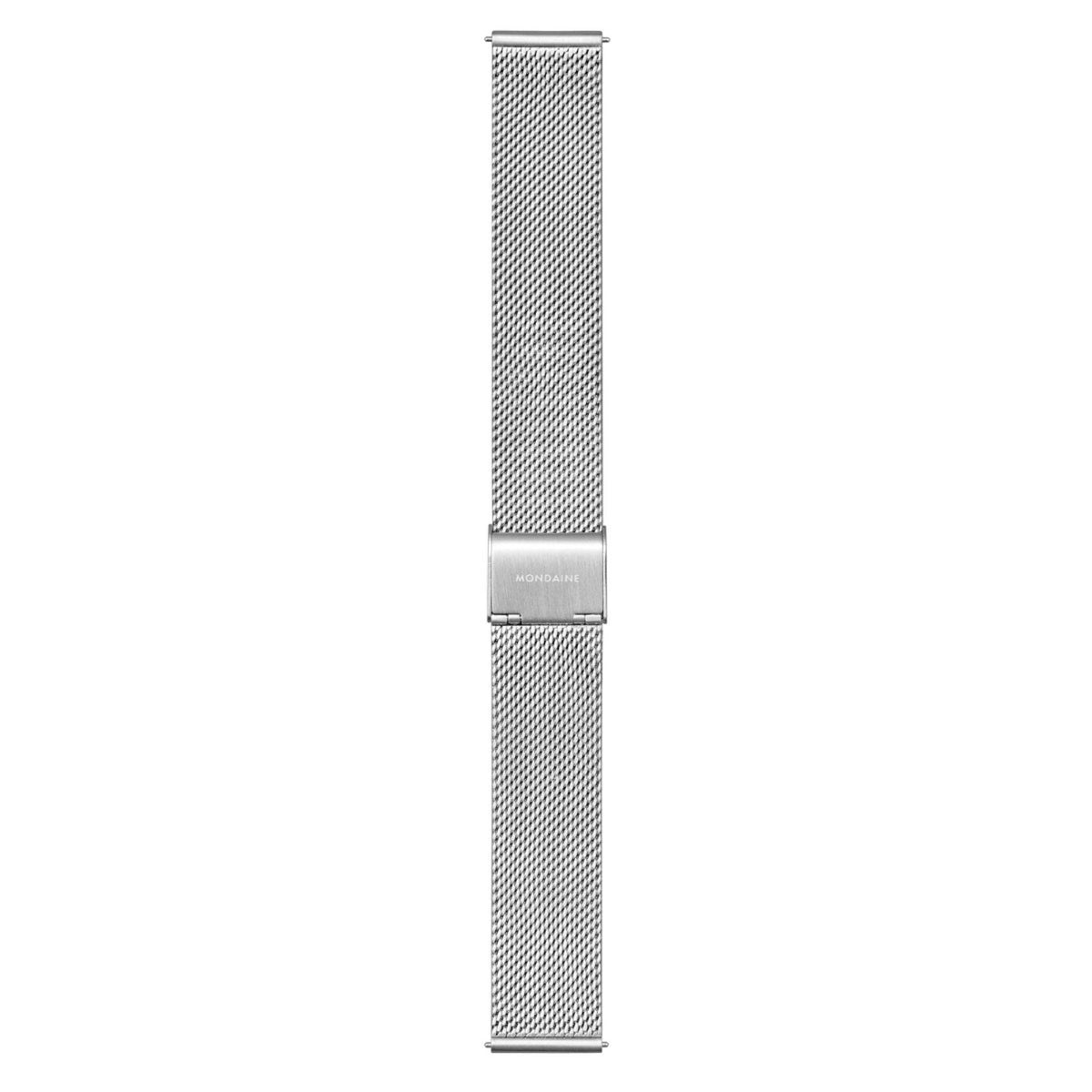 Silver mesh metal watch bracelet strap with folded links and clasp