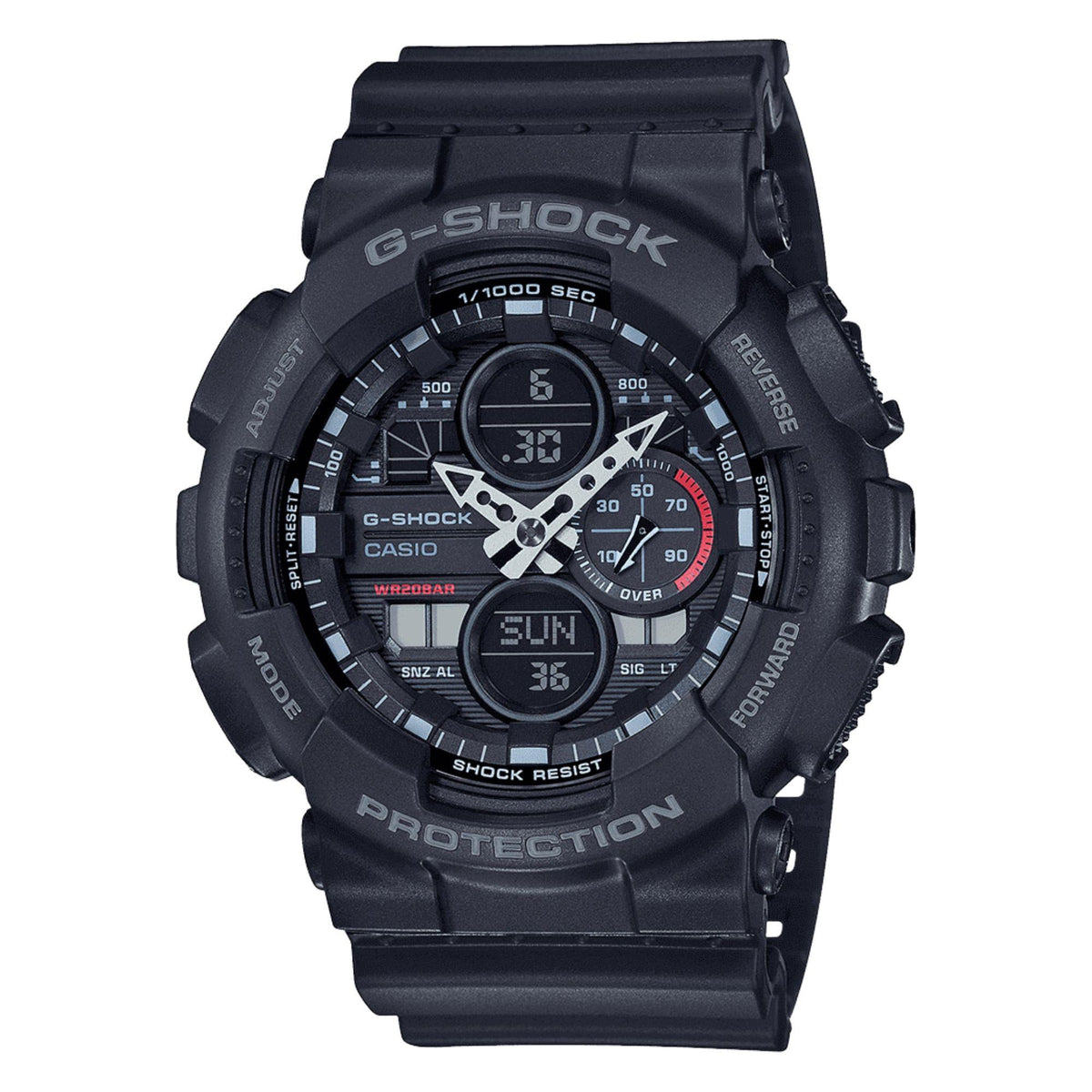 Casio G-Shock men's analogue-digital watch with black resin strap and dark round dial.