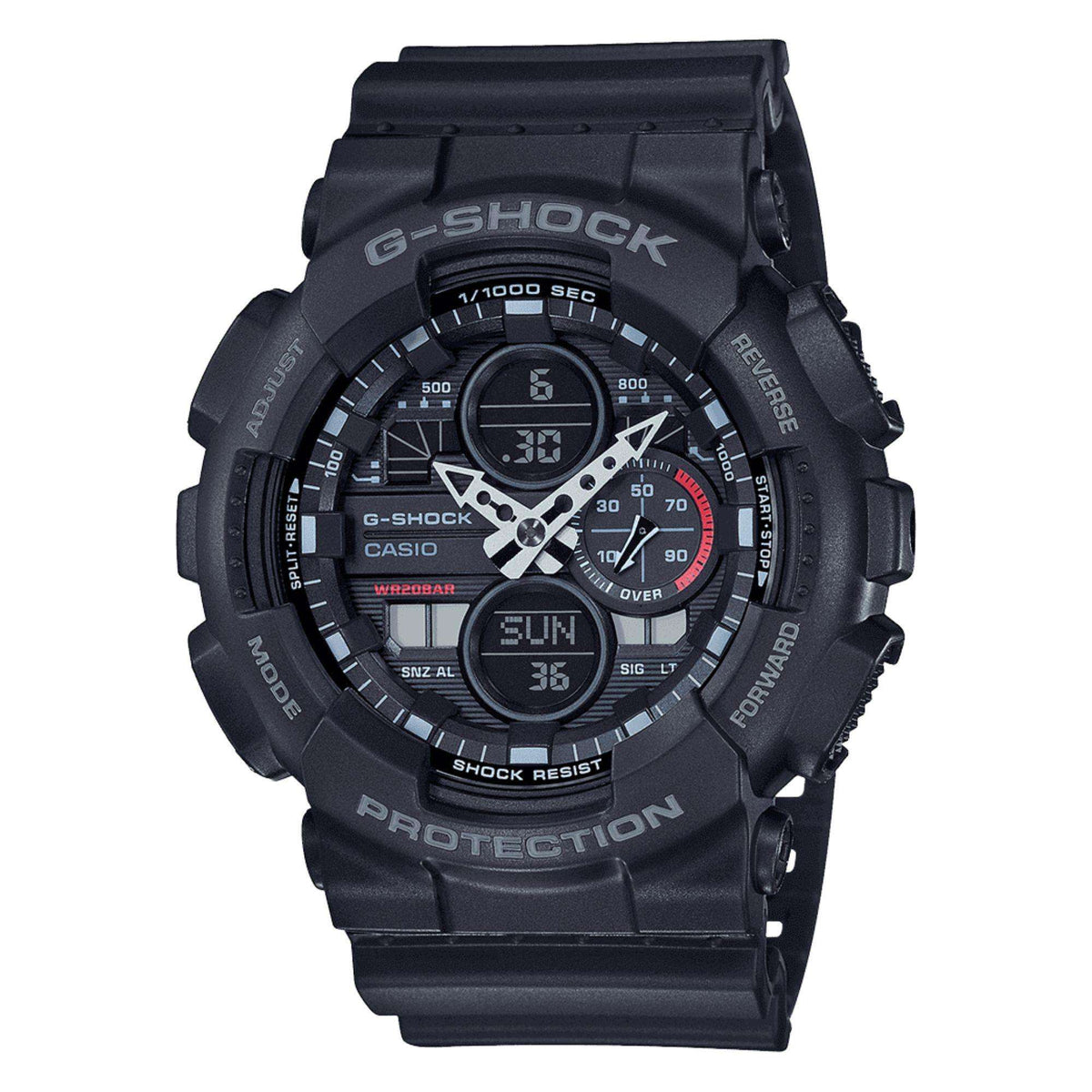Casio G-Shock men's analogue-digital watch with black resin strap and dark round dial.