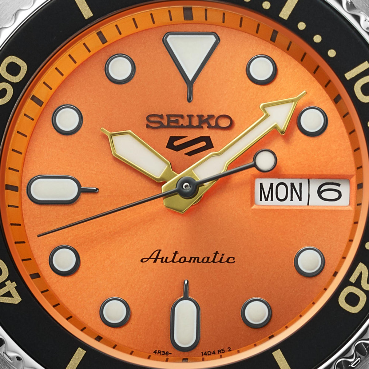 Orange dial steel bracelet watch with day/date window and Automatic