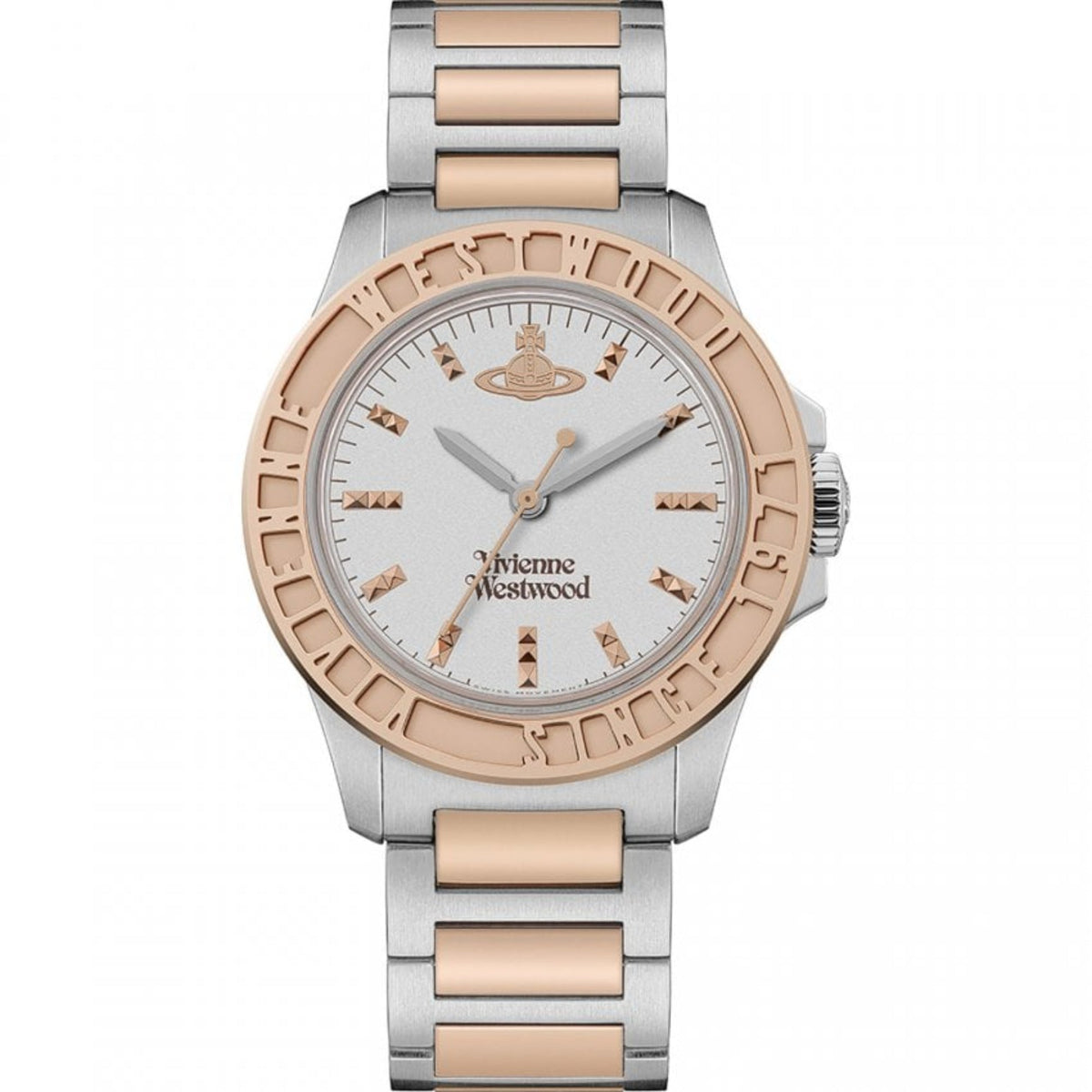Vivienne Westwood Sunbury quartz watch, silver and rose-gold two-tone, round bezel