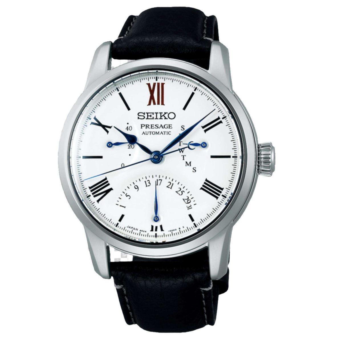 Seiko Presage SPB393J1 white dial automatic mens watch isolated front view