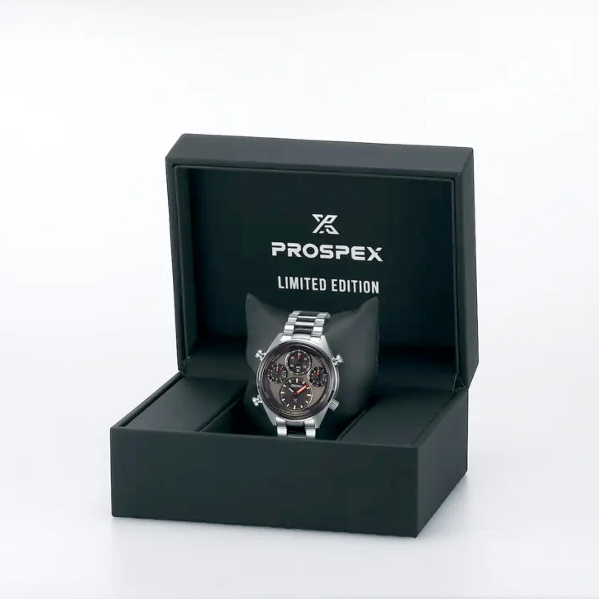 Limited edition PROSPEX watch displayed in open dark green box with foam insert