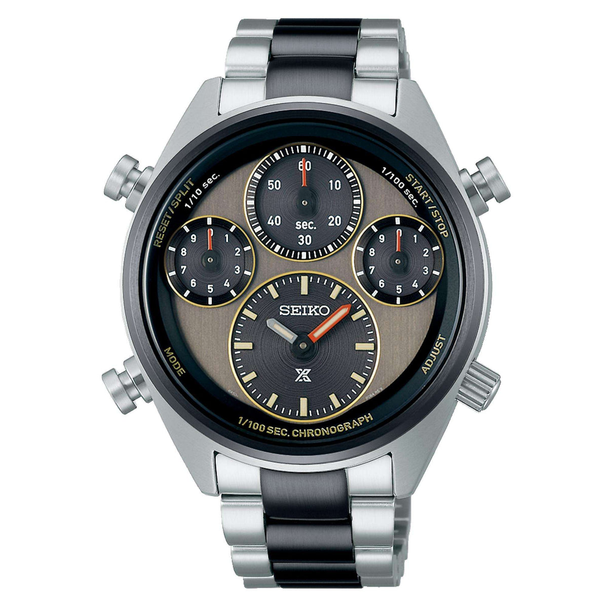 Men's stainless steel chronograph watch, dark khaki multicolor dial with three subdials