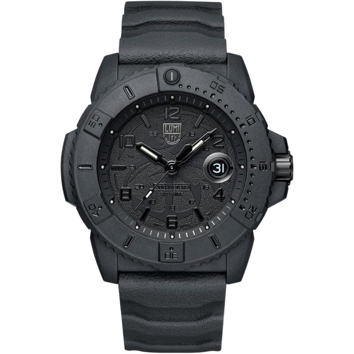 Luminox Navy SEAL 45mm men's quartz watch with black dial, date window, rubber strap