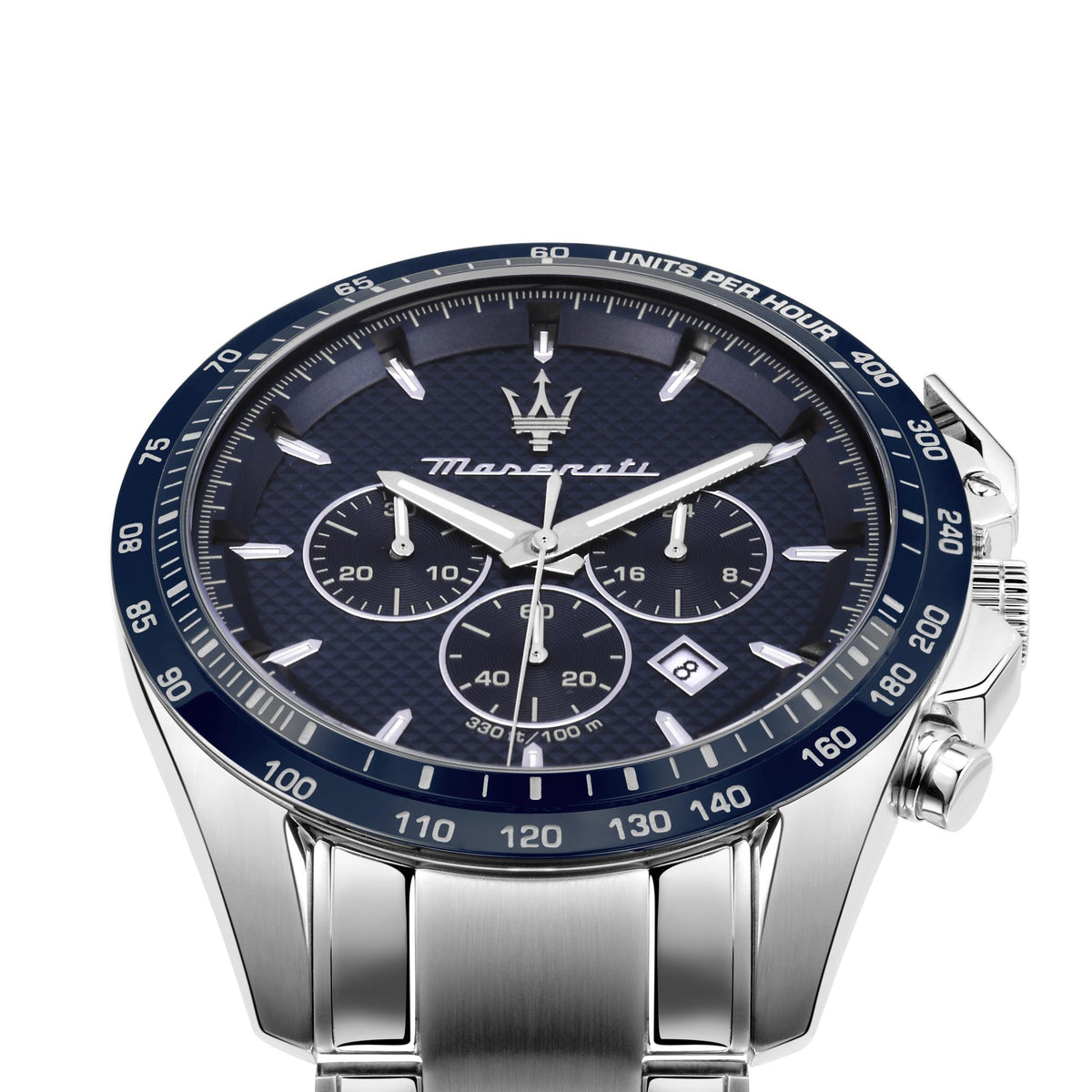 Maserati Traguardo quartz chronograph blue dial with bezel markings and stainless steel case