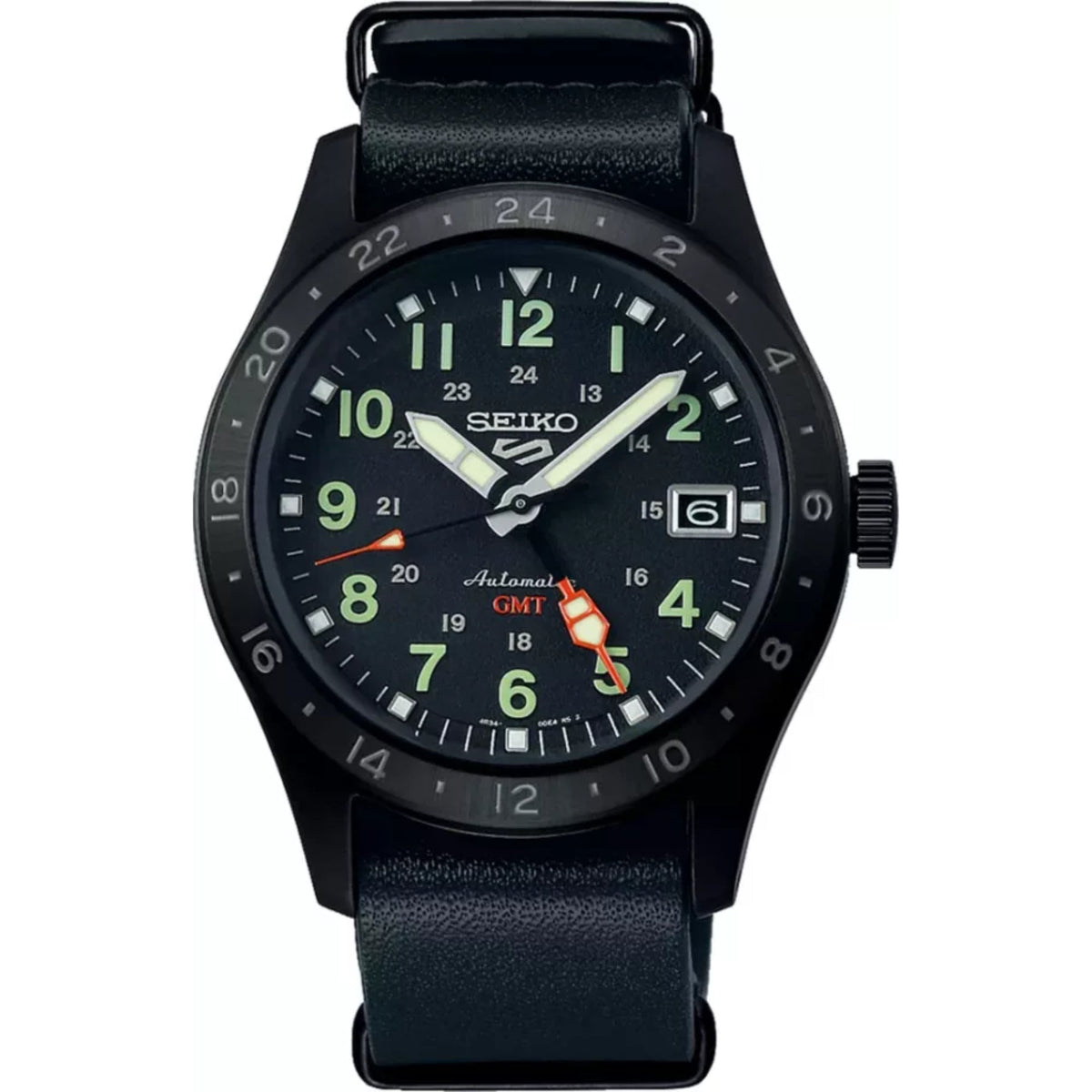 Seiko 5 Sports SSK025K1 black dial front view on white background