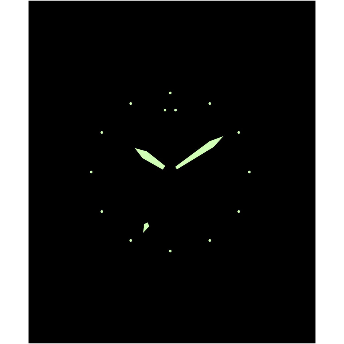 Men's watch lume dial with glowing green markers and hands