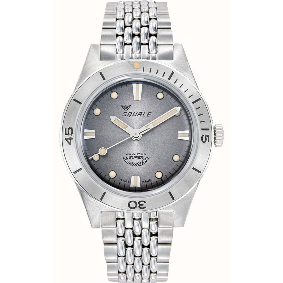 Men's stainless steel automatic watch with grey dial, baton markers and diver bezel