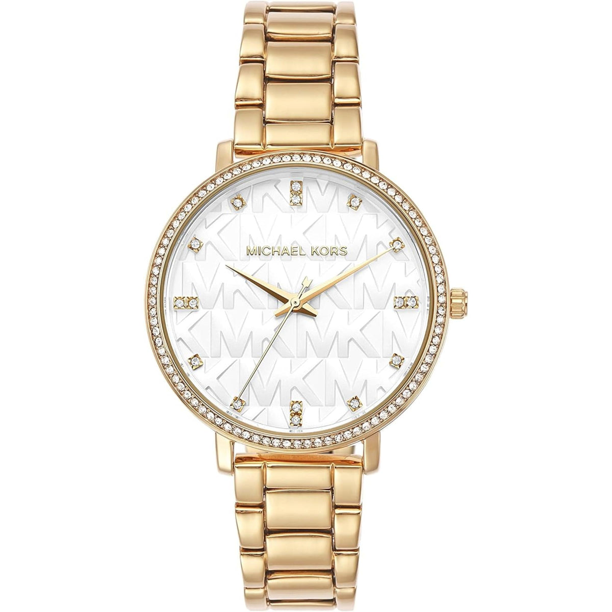 Michael Kors Pyper 38mm white dial gold-tone steel watch MK4666 closeup view