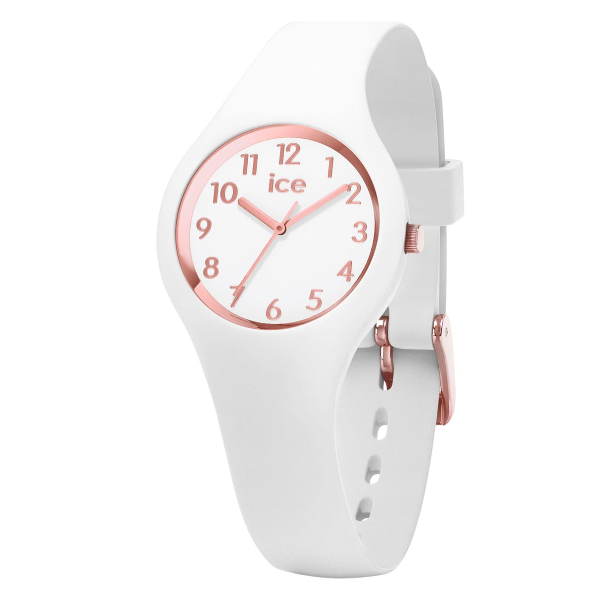 ICE Watch white silicone strap watch with white dial, rose-gold hands and markers