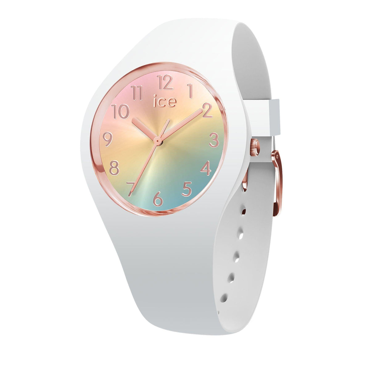 ICE Watch rainbow dial white silicone strap watch with rose-gold accents
