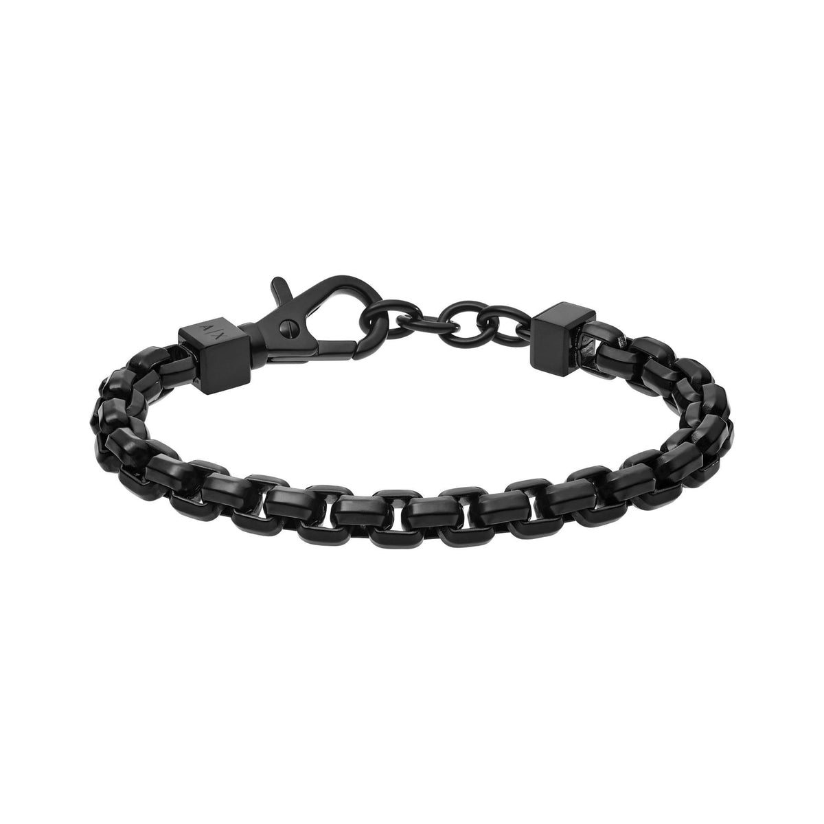 Black stainless chain bracelet featuring curb links and side toggle clasp