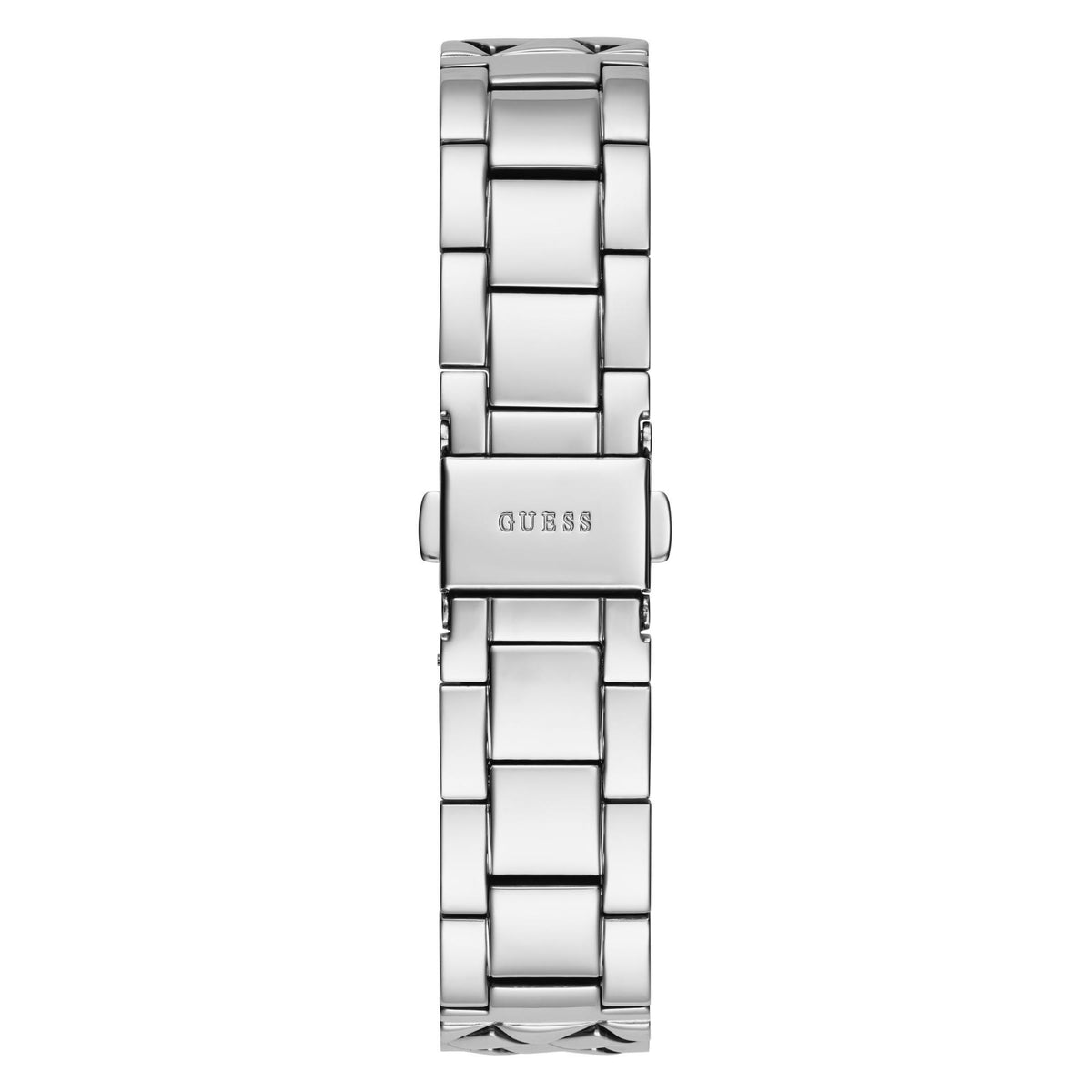 Silver-tone metal bracelet watch with fold-over clasp and GUESS logo