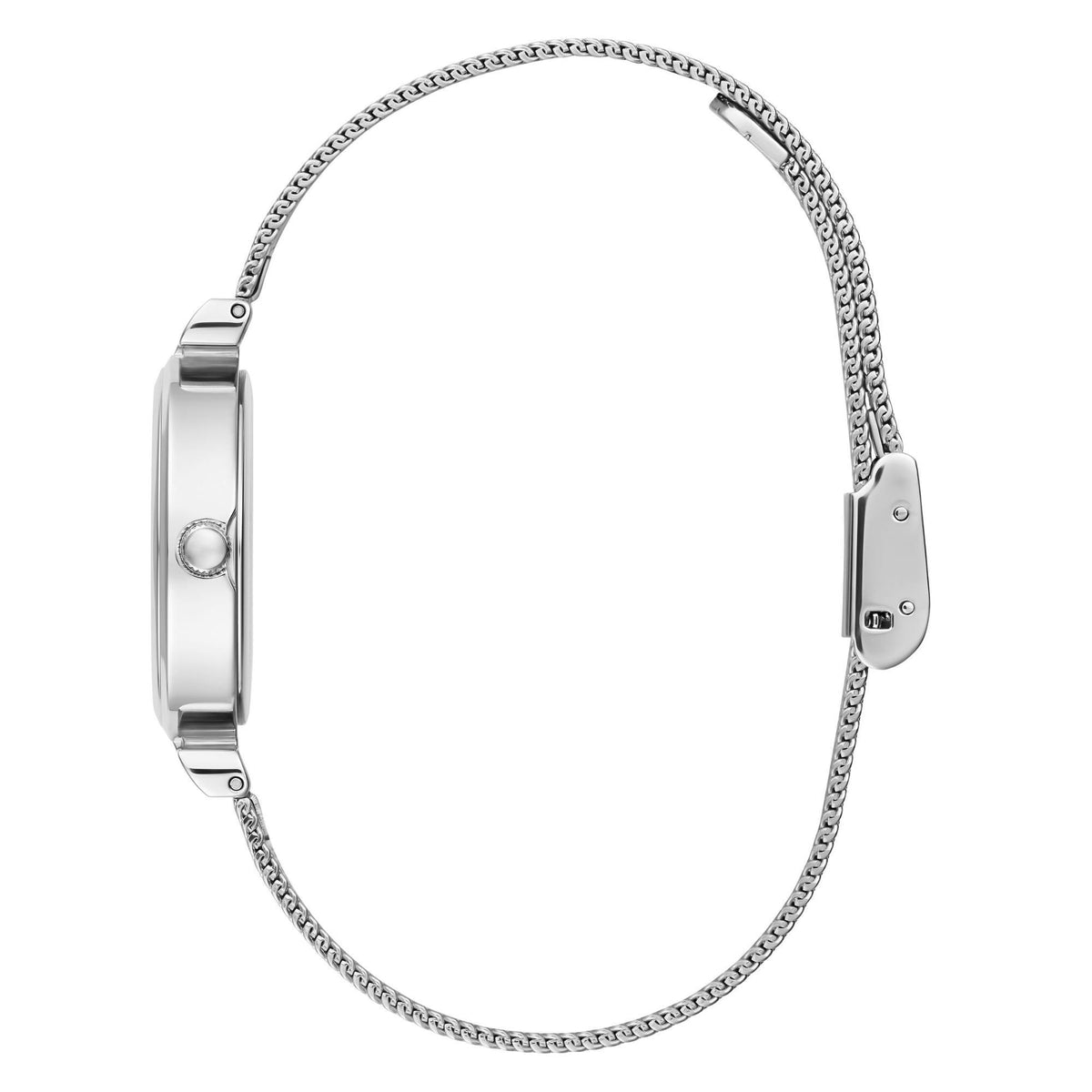 Stainless steel watch bracelet with fold-over clasp, linked mesh design
