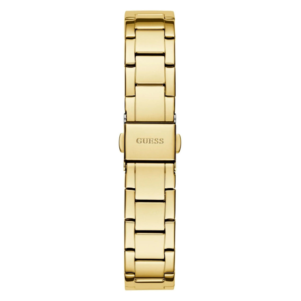 Gold-tone analog ladies watch bracelet and case side view, dial not visible