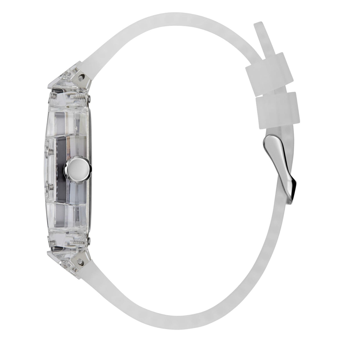 Transparent watch bracelet band with clasp and metal links