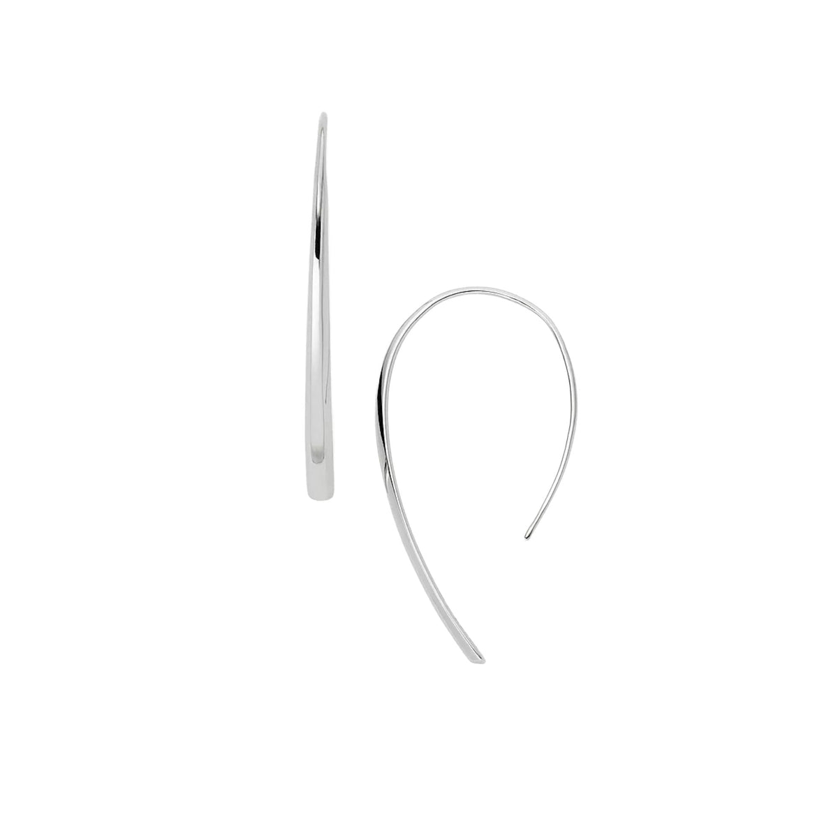 Bevel hoop earrings in stainless steel, long slender hoop with clasp detail