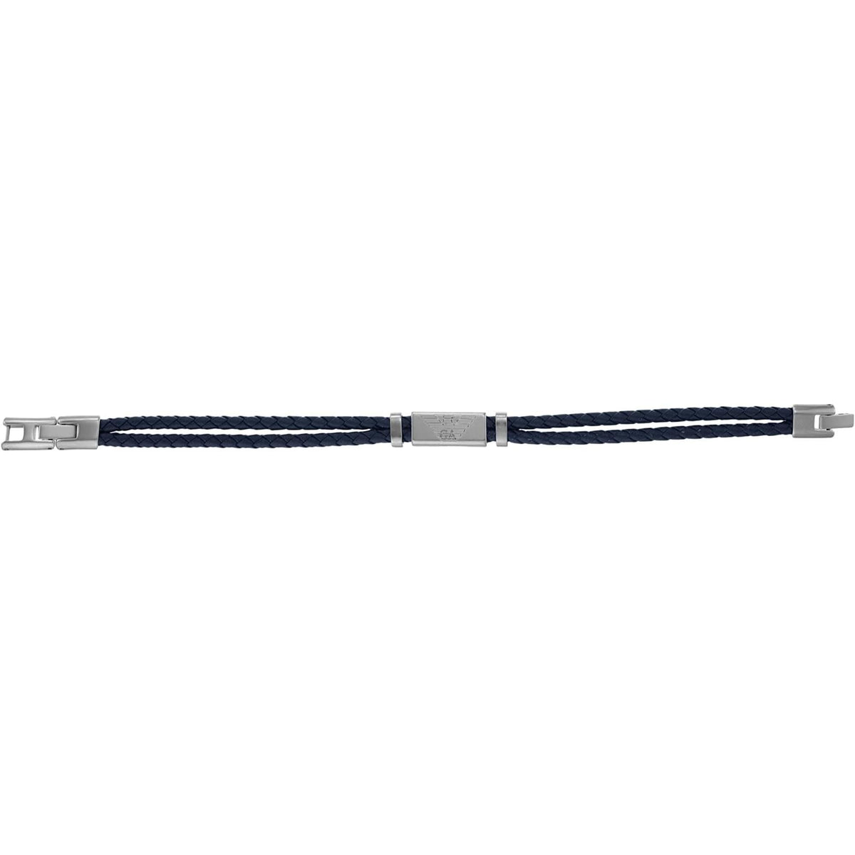 Navy braided ID bracelet with stainless steel engraved logo center plate and clasp