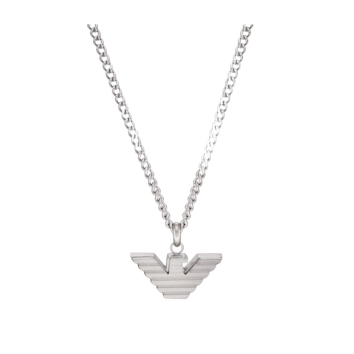 V-shaped stainless steel eagle wing pendant necklace with link chain and lobster clasp