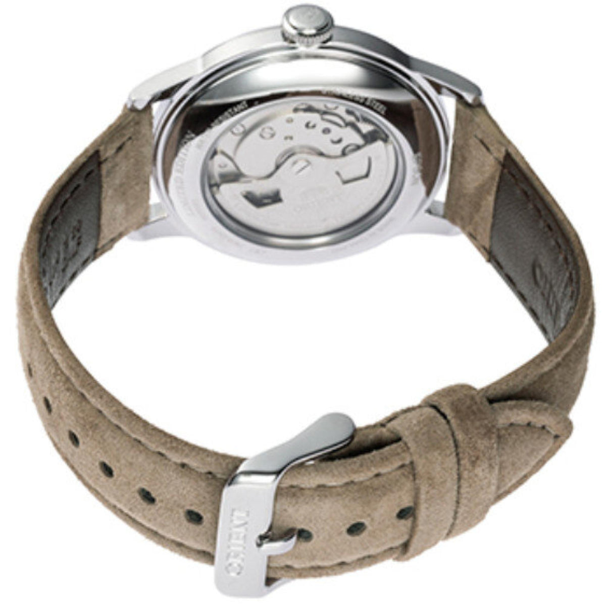 Orient Bambino RA-AC0M13N30B exhibition caseback and buckle view