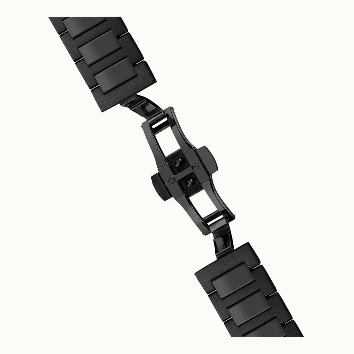 Men’s black leather watch strap with metal clasp and punched adjustment holes