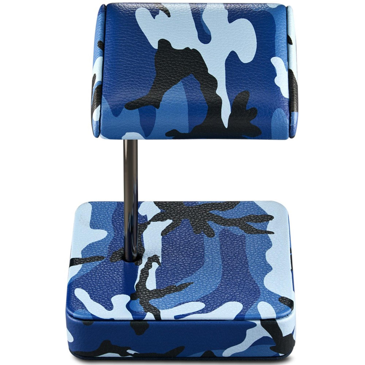 Blue camouflage single watch stand with upper and lower padded blocks