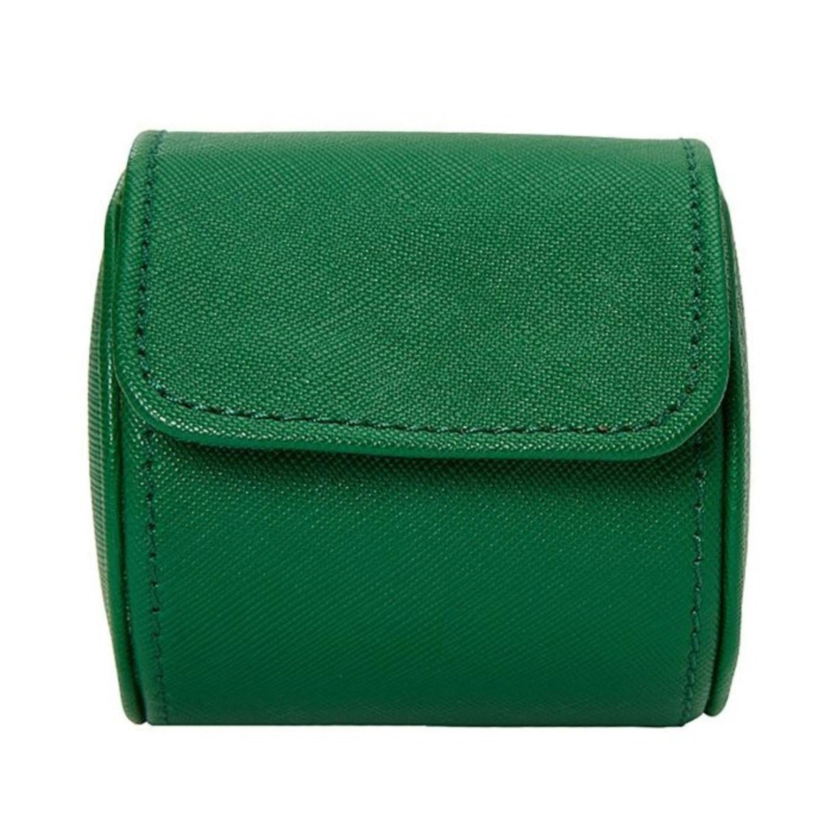 Green single watch roll with textured surface and snap closure flap