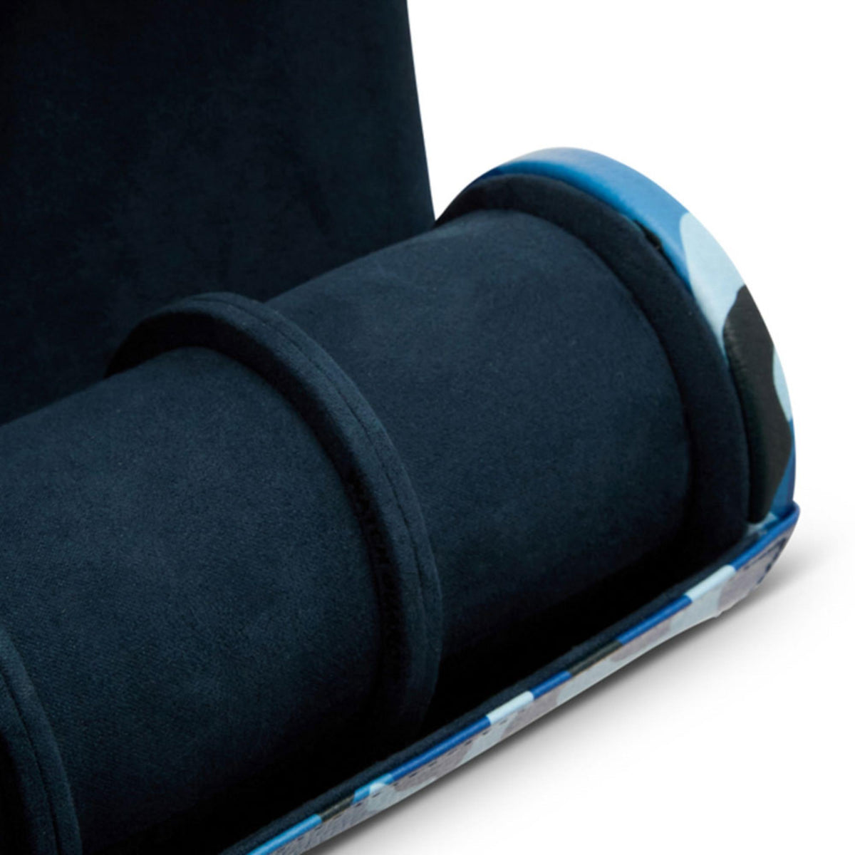 WOLF Elements triple watch roll in dark fabric with blue trim and three padded sections