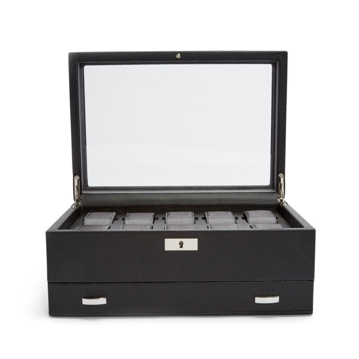 WOLF Viceroy watch box, dark gray hinged lid with front storage drawer