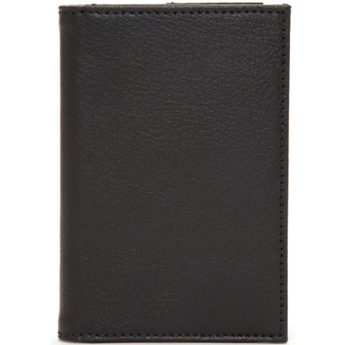 Black leather passport holder, smooth front panel with stitched border