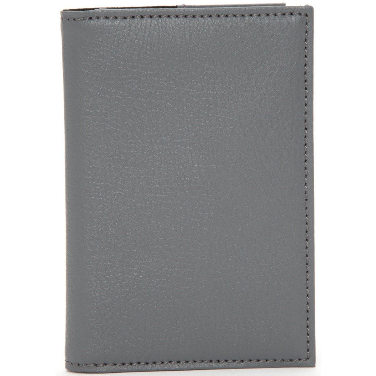 WOLF Howard passport holder front view, smooth gray leather with border stitching