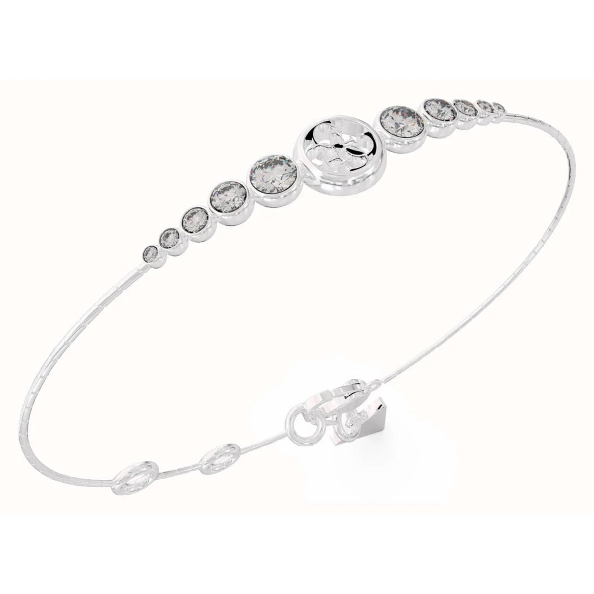 Rhodium-plated bracelet with sparkling round crystal stations and toggle closure