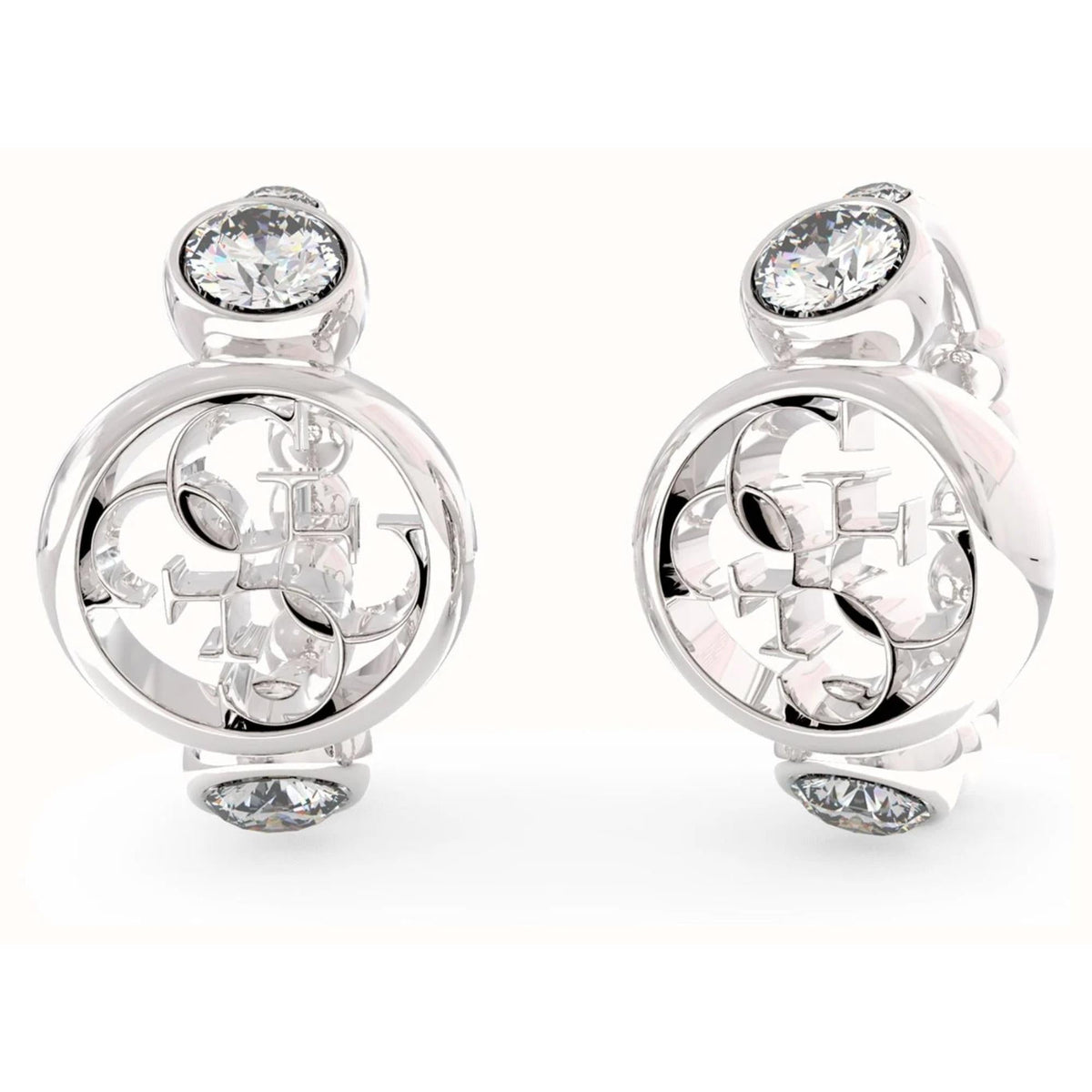 Rhodium-plated mini hoop earrings with clear crystals and dangling small stone detail
