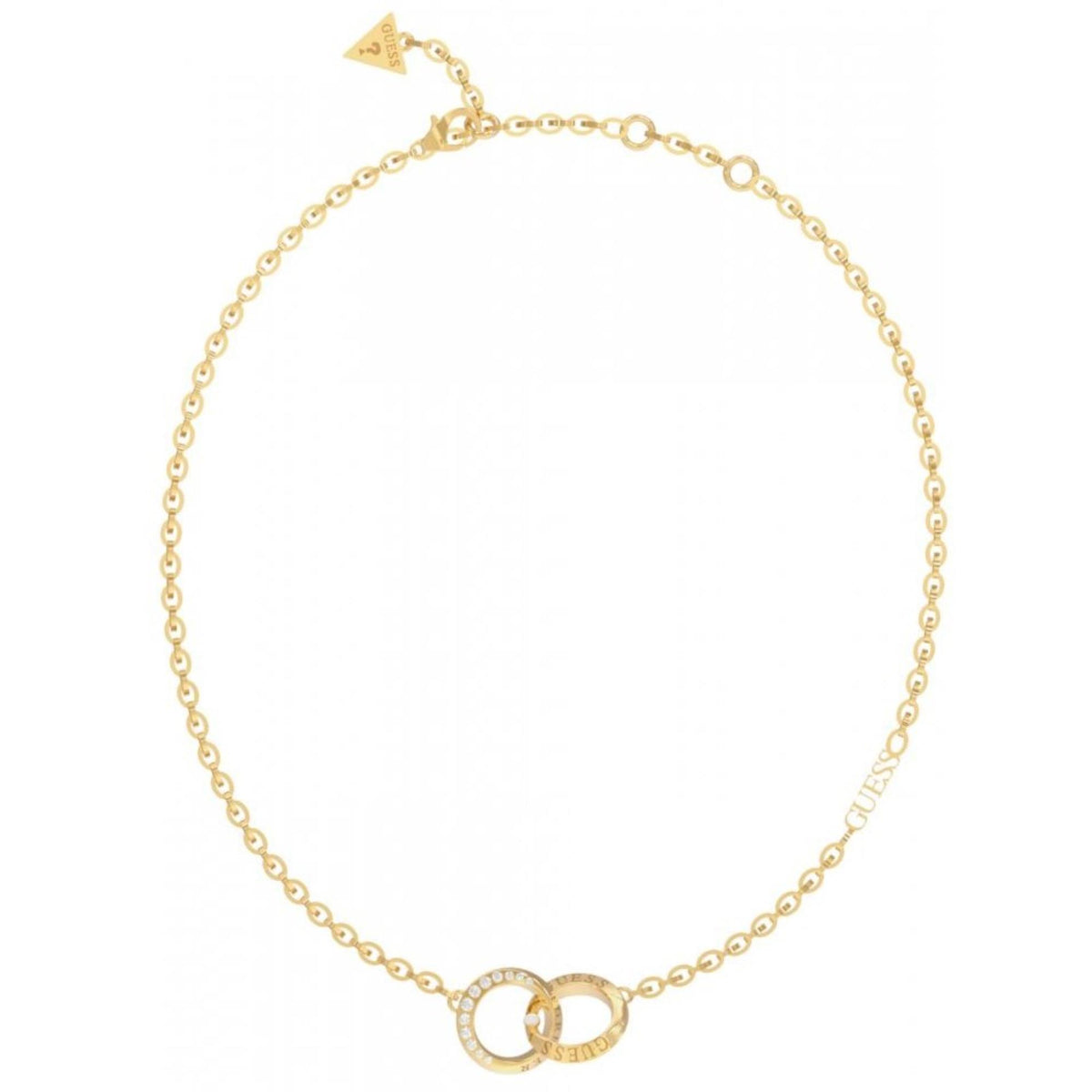 Gold-plated infinity link necklace with interlocking circle pendant and Forever lettering