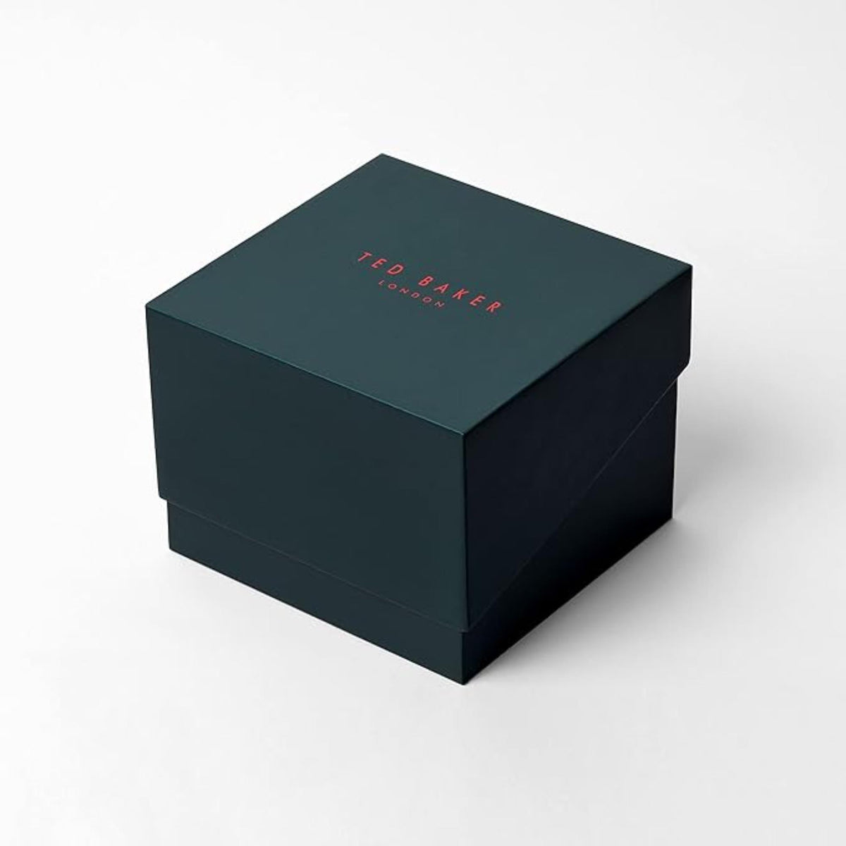 Ted Baker watch presentation box, dark green with red logo text